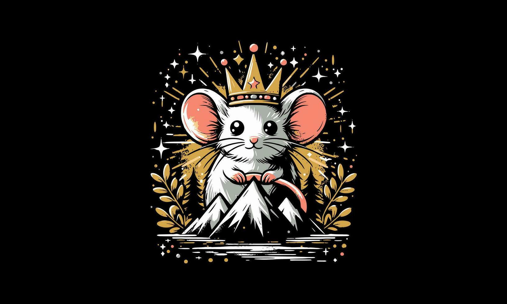 mouse wearing crown on mountain vector artwork design