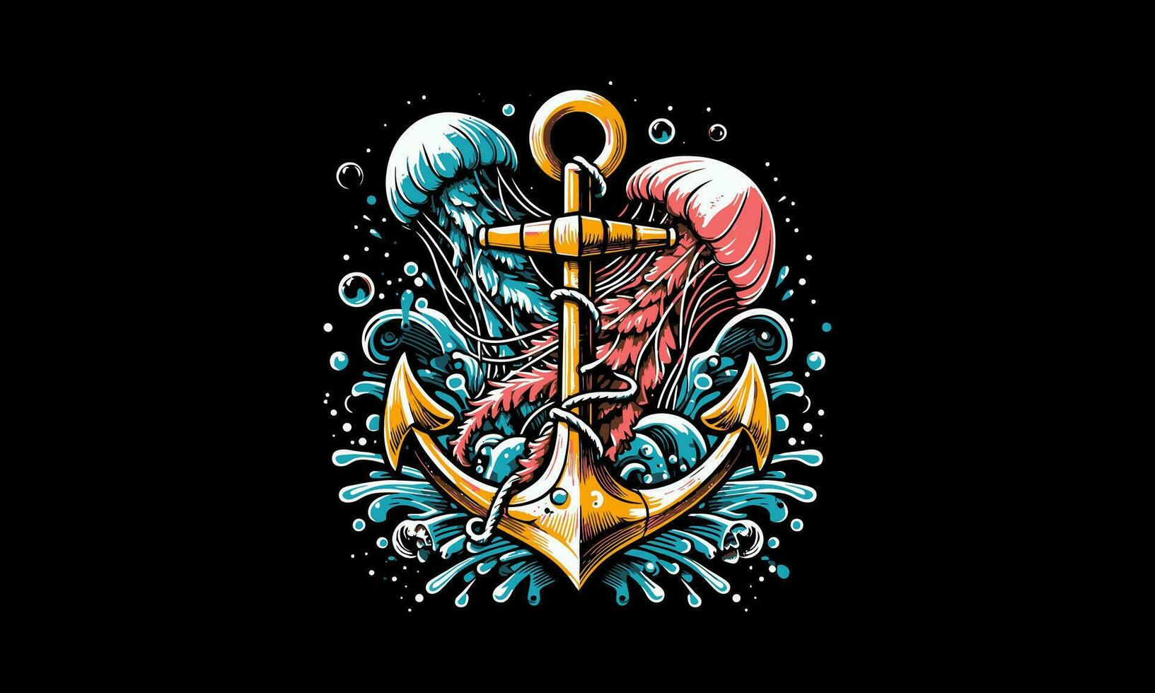 anchor with jellyfish vector illustration artwork design