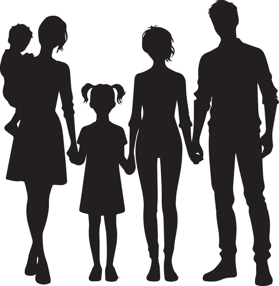 family silhouette isolated over white background editable vector illustration