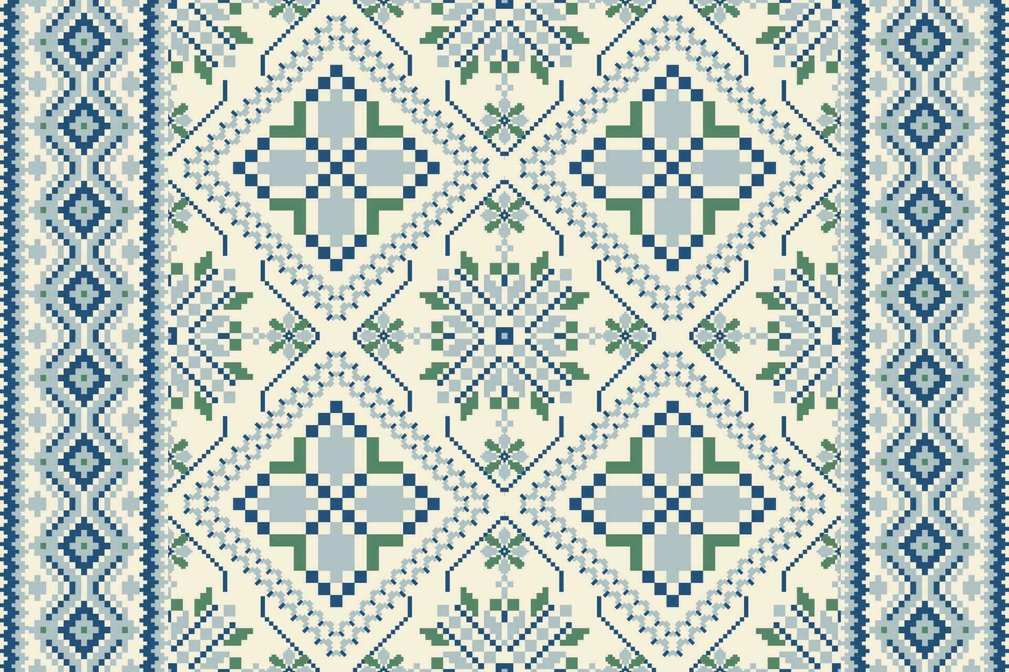 floral cruzar puntada bordado en blanco fondo.ikat étnico oriental modelo tradicional.azteca estilo resumen vector ilustración.diseño para textura,tela,ropa,envoltura,decoración,bufanda,alfombra