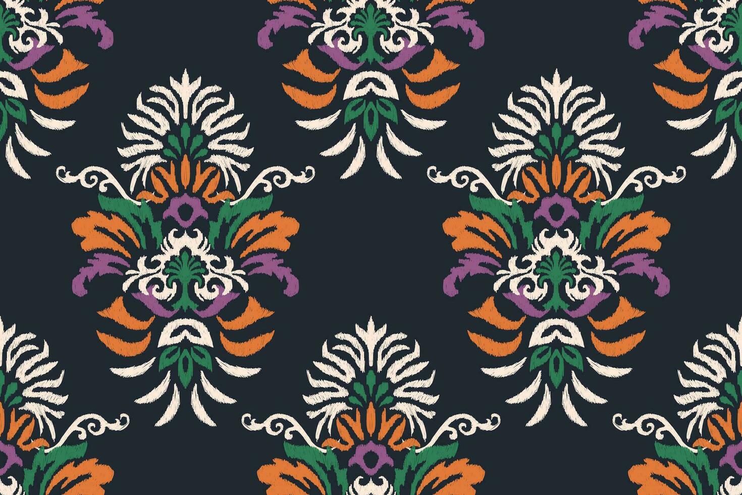 Ikat floral paisley embroidery on black background.Ikat ethnic oriental seamless pattern traditional.Aztec style abstract vector illustration.design for texture,fabric,clothing,wrapping,decoration.