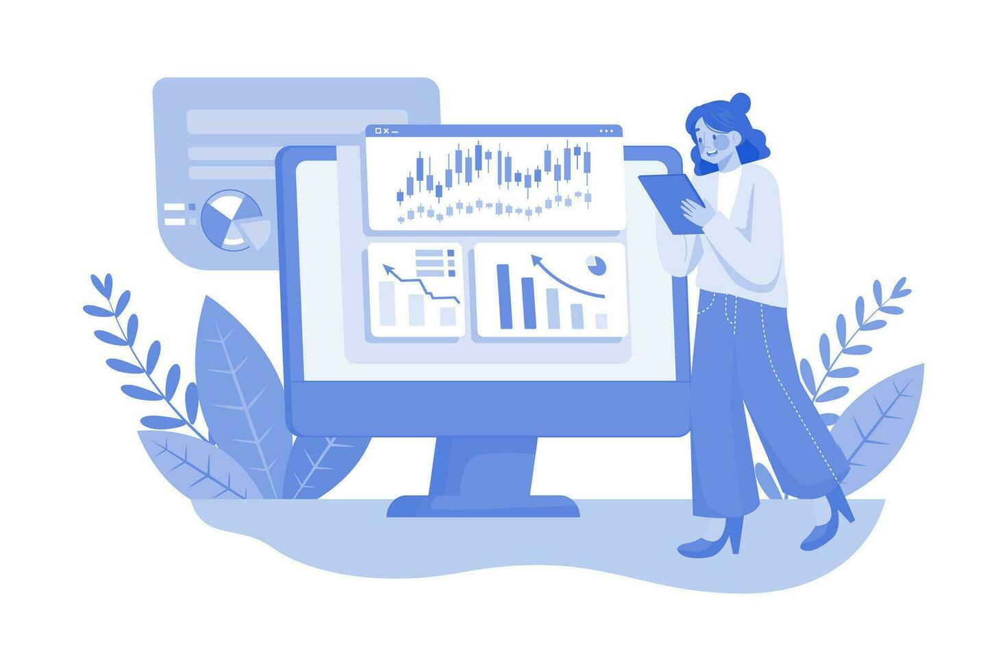 Girl investing in stocks Illustration concept on a white background vector