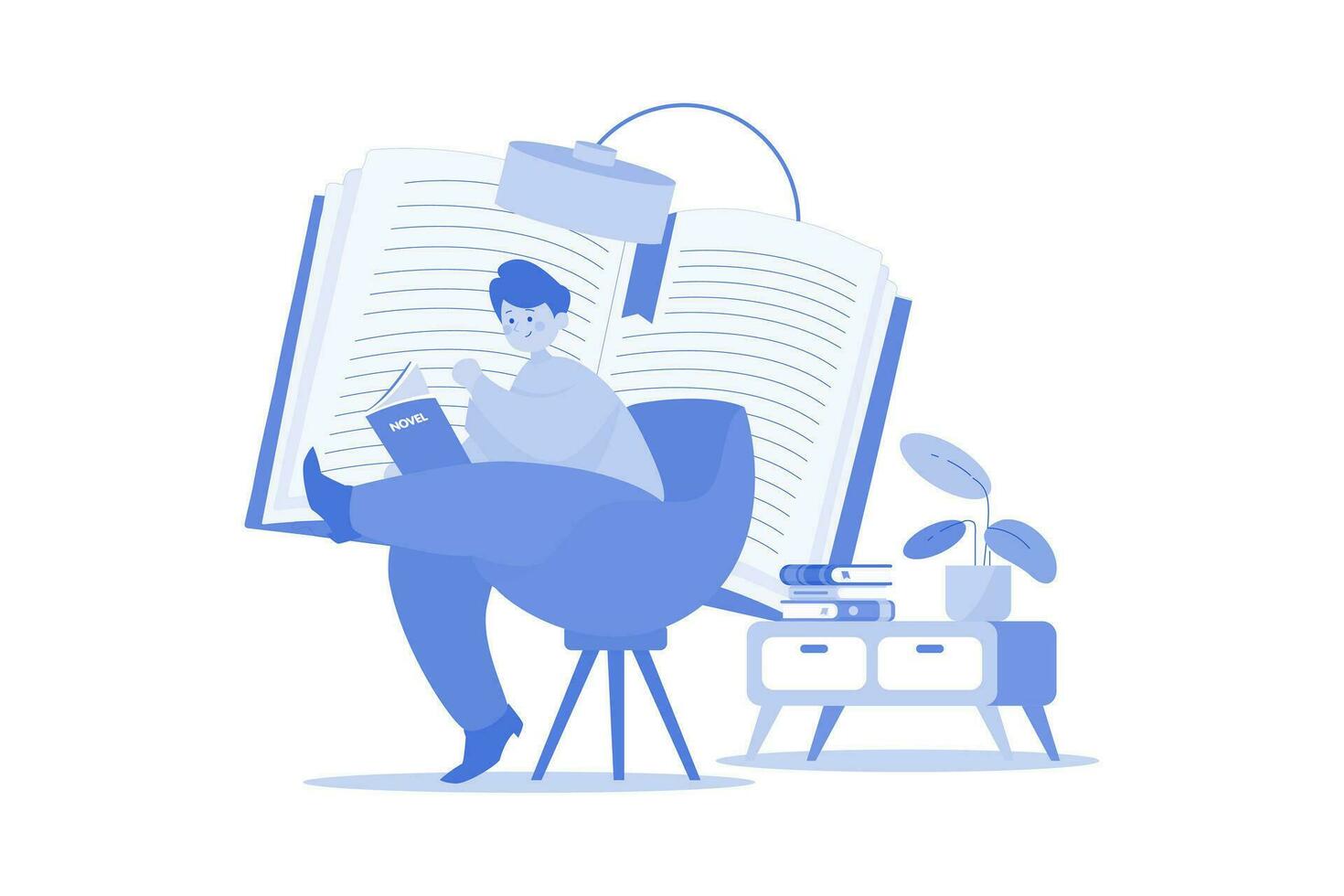 hombre leyendo una novela en el tiempo libre vector