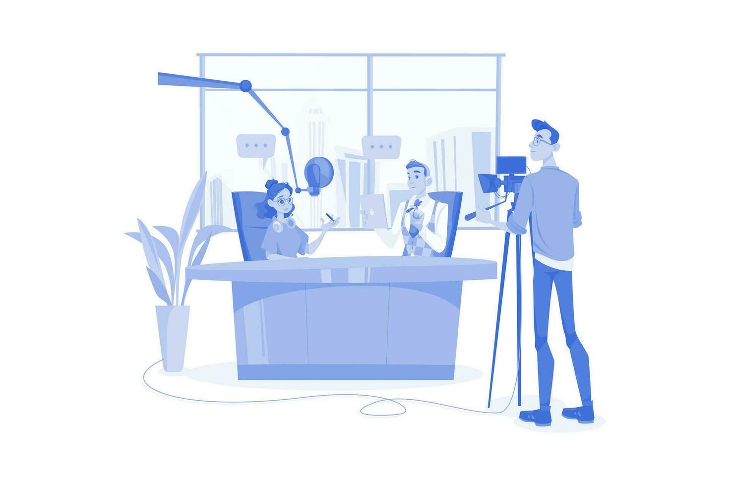 Man And Woman Recording A Podcast Conversation vector