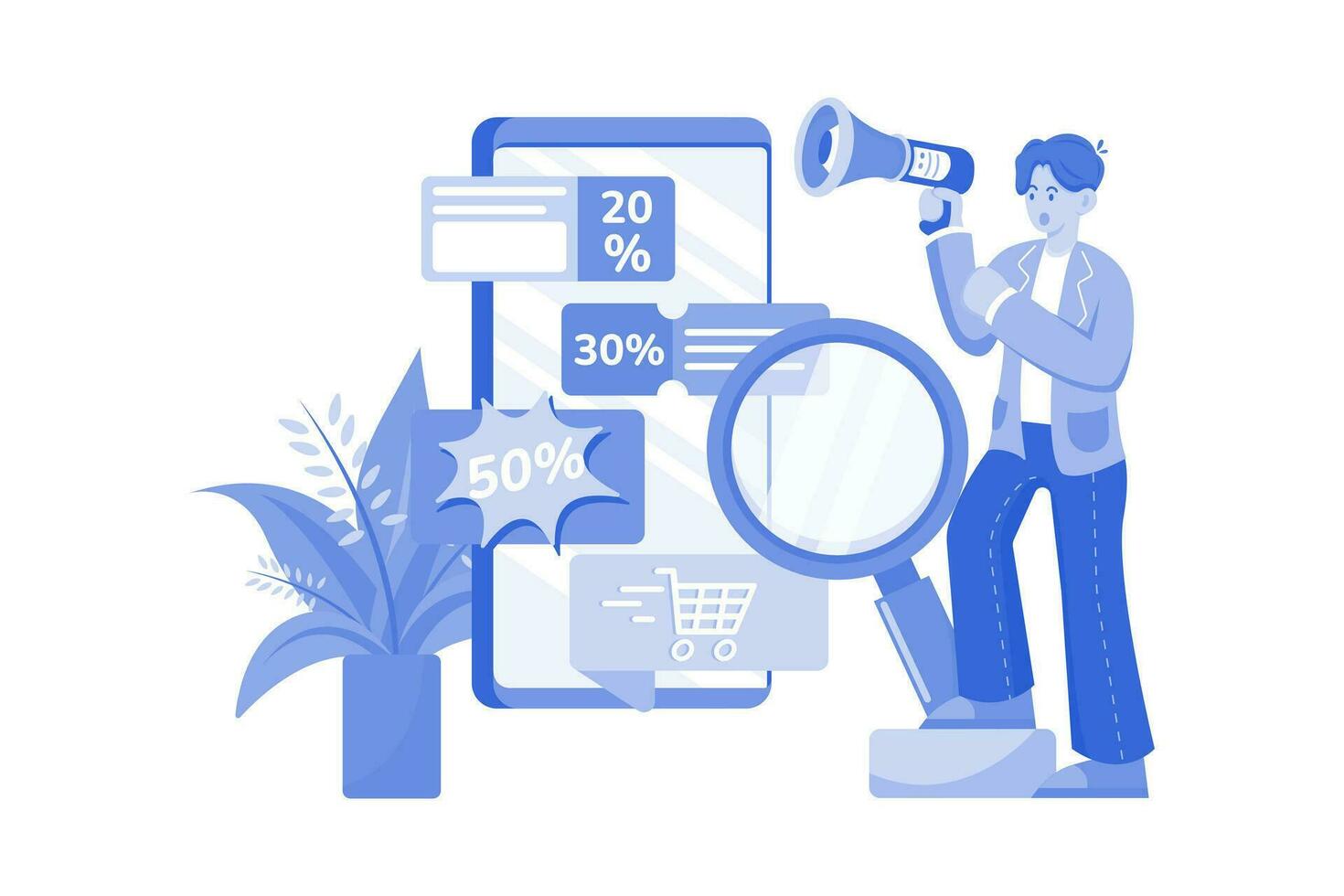 Man searching discount on online store vector