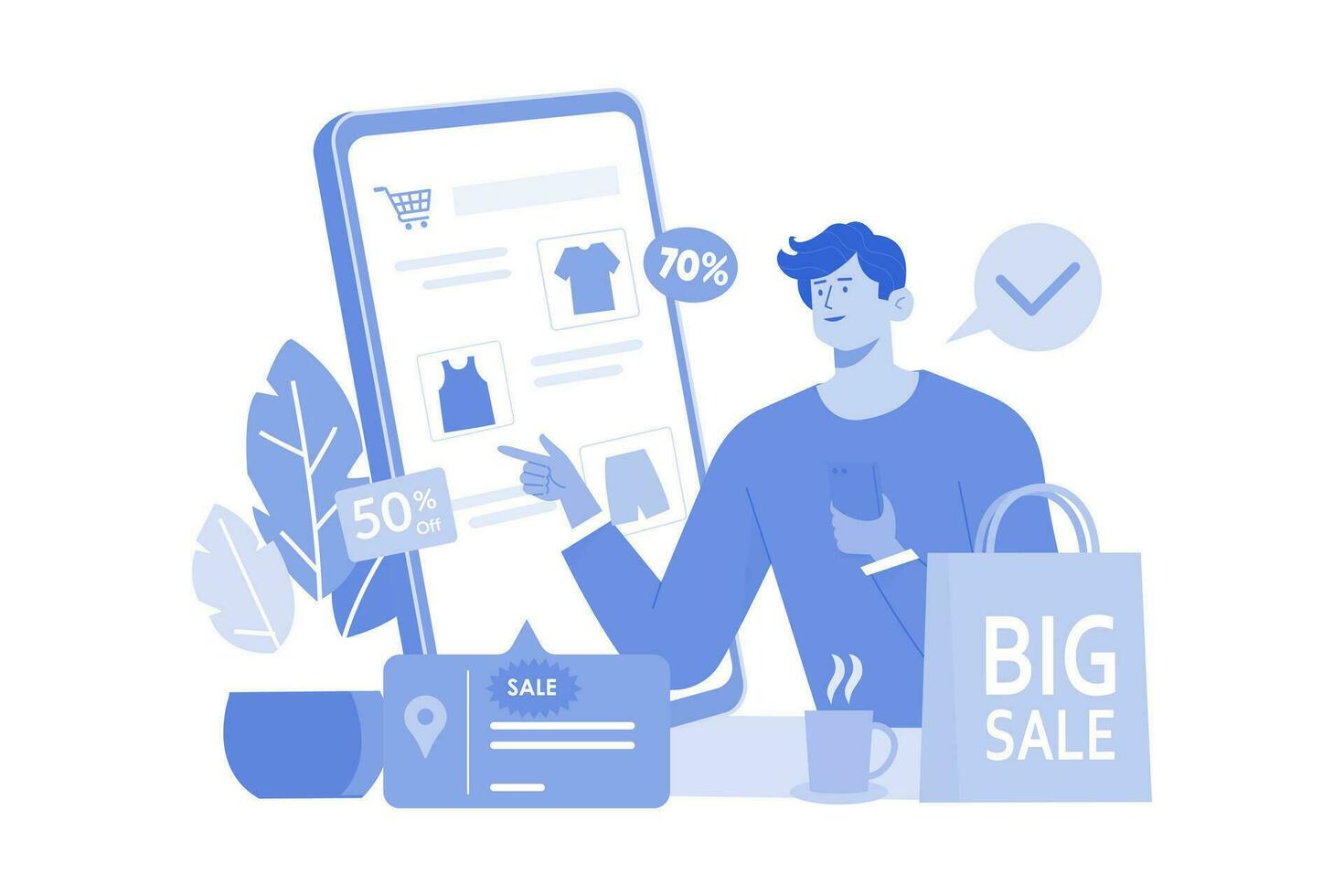 Man searching discount on online store vector