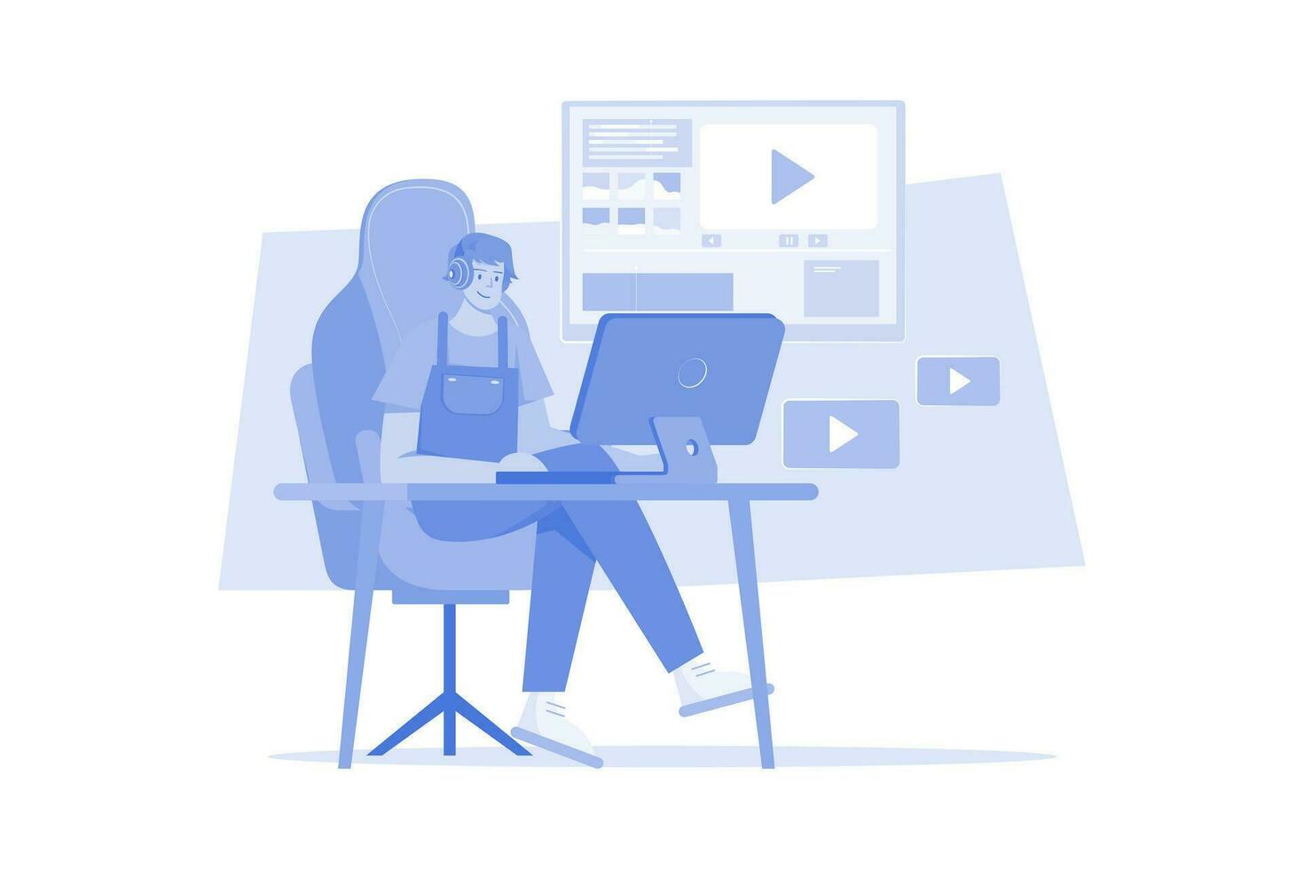 Man Editing Video Illustration concept on a white background vector