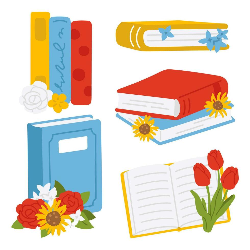 conjunto de floral garabatear libros vector