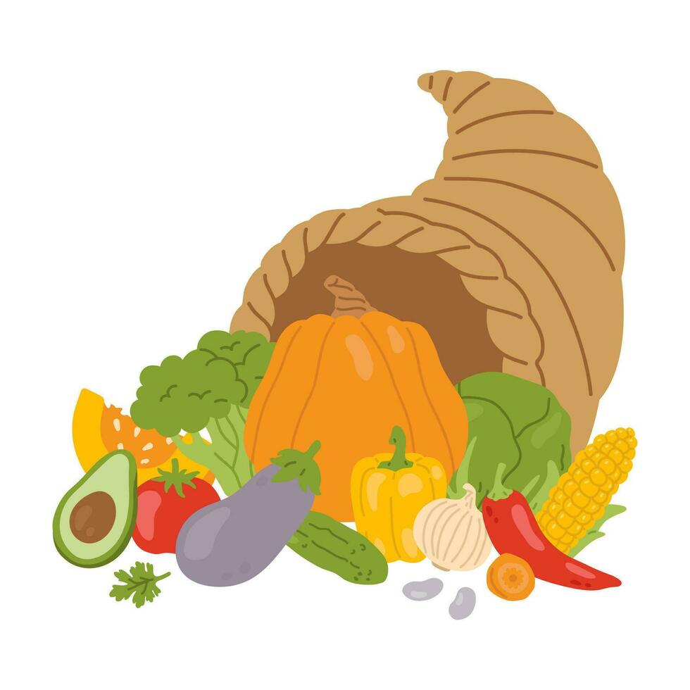 vegetables in cornucopia horn of plenty vector