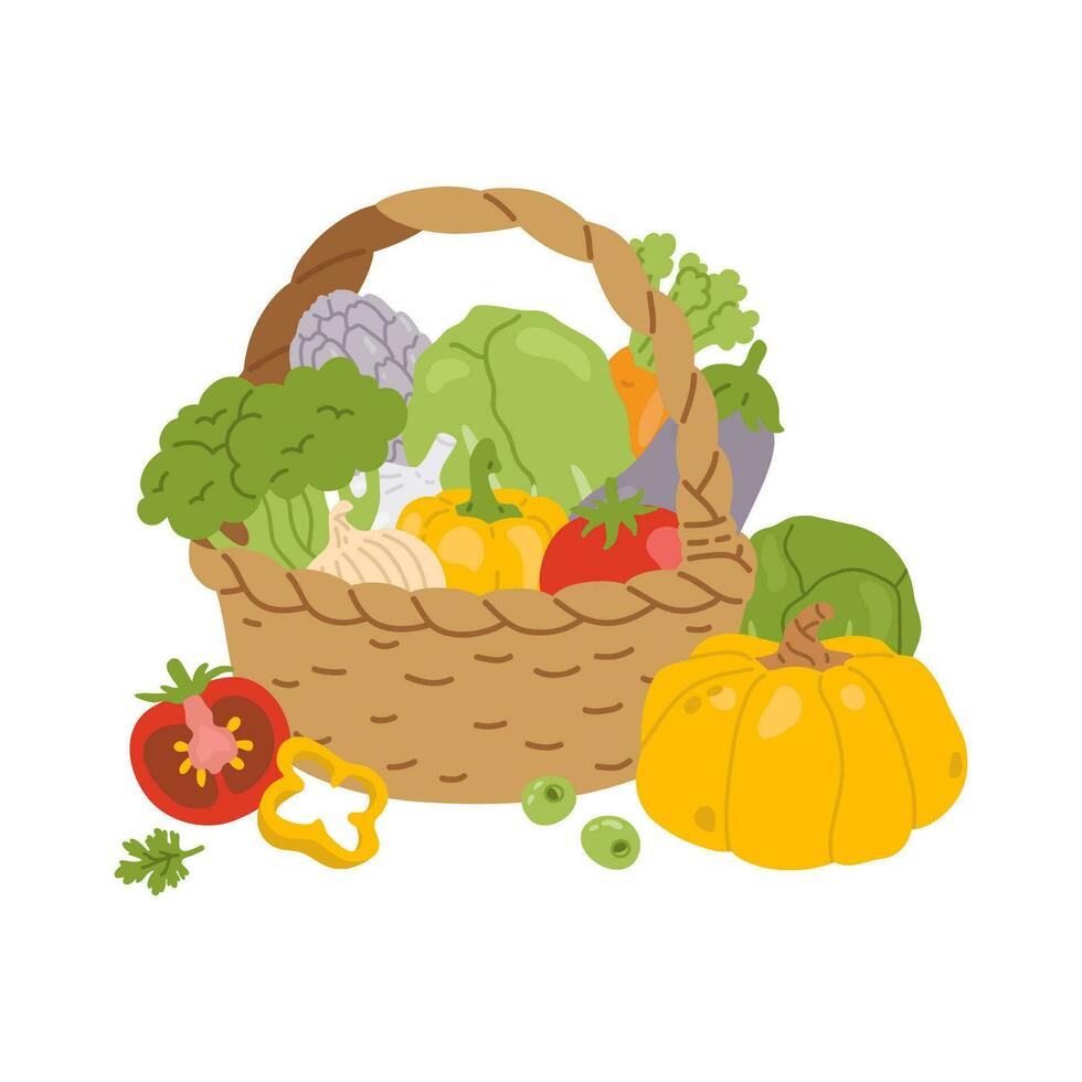 vector cartoon  vegetables in basket