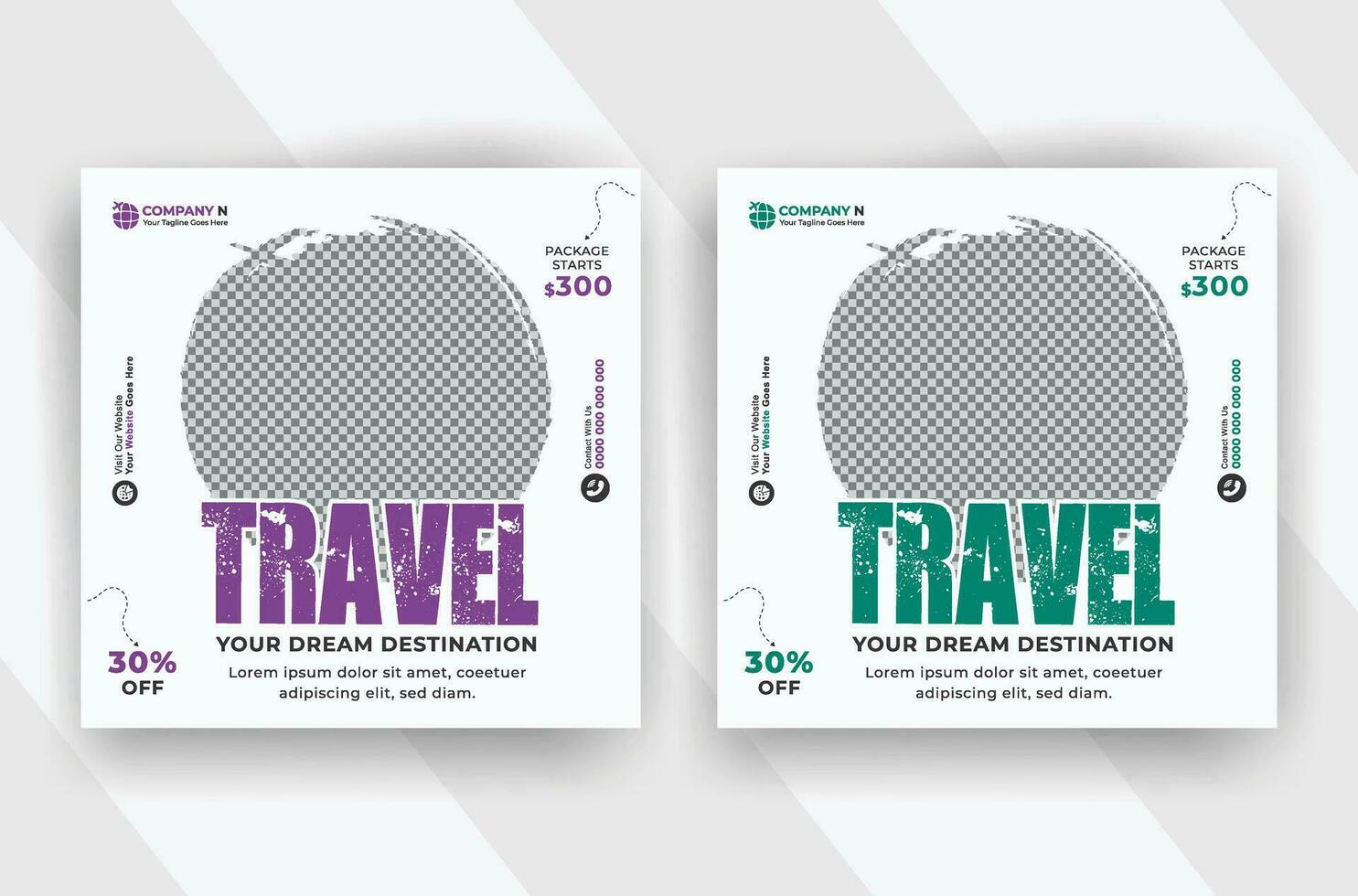 Modern adventure travel the world tour and trip social media post template for your business vector