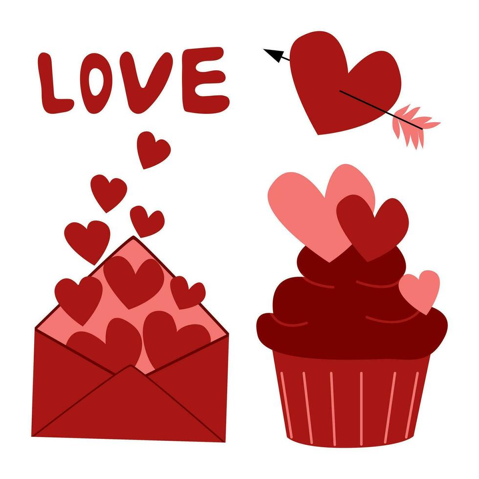 A set of Valentine's day items. Vector illustration with a set of objects