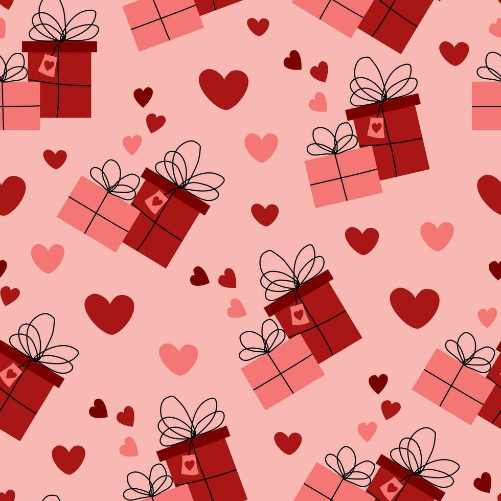 Seamless pattern Valentine's day hearts gifts candy vector illustration