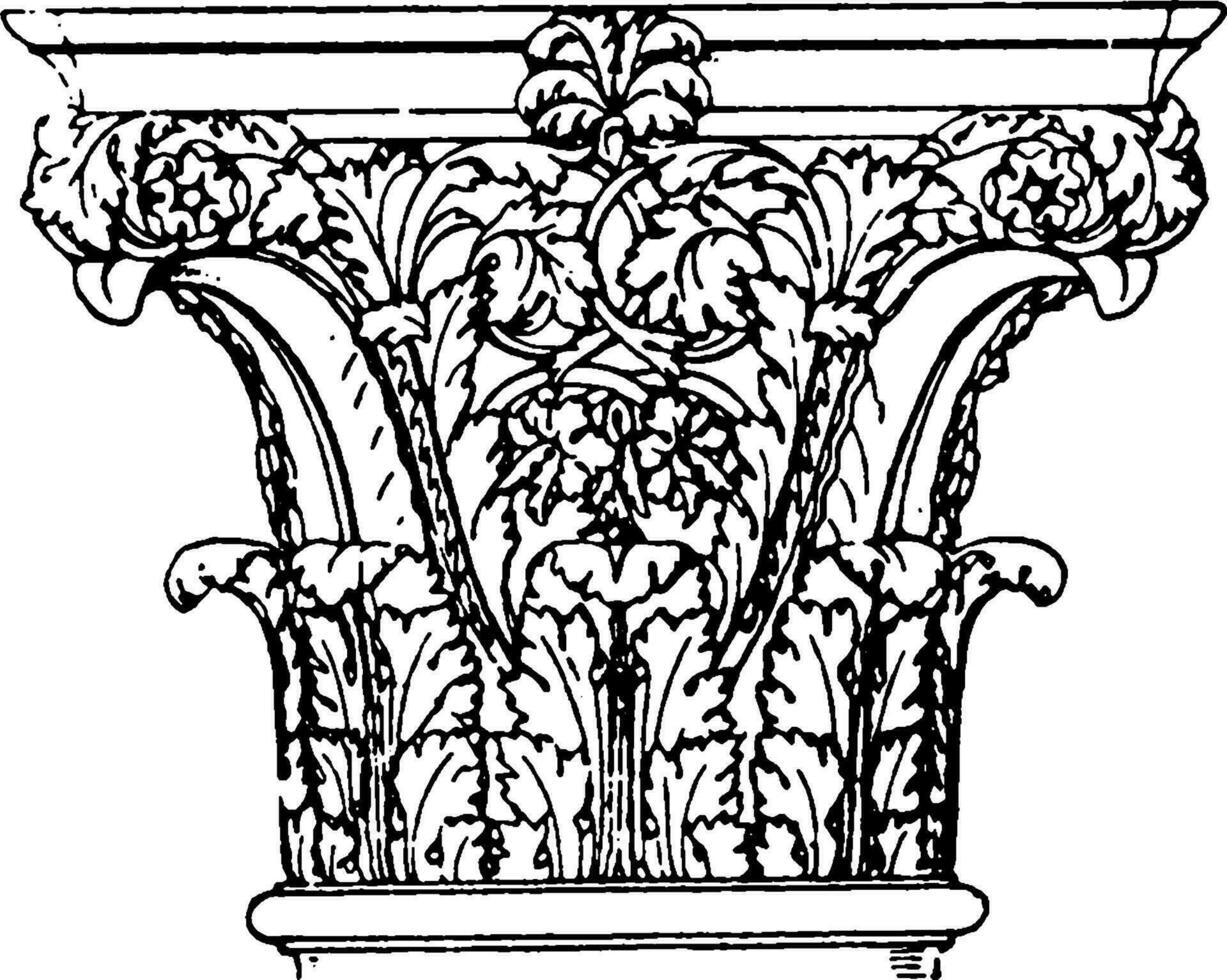 Roman Corinthian Capital,  found in the palaces of the emperors in Rome, vintage engraving. vector