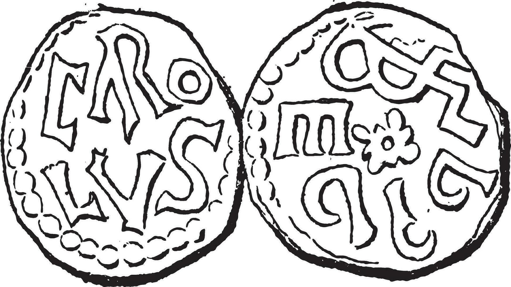 Coin Currency, Carolingian Dynasty, vintage engraving vector