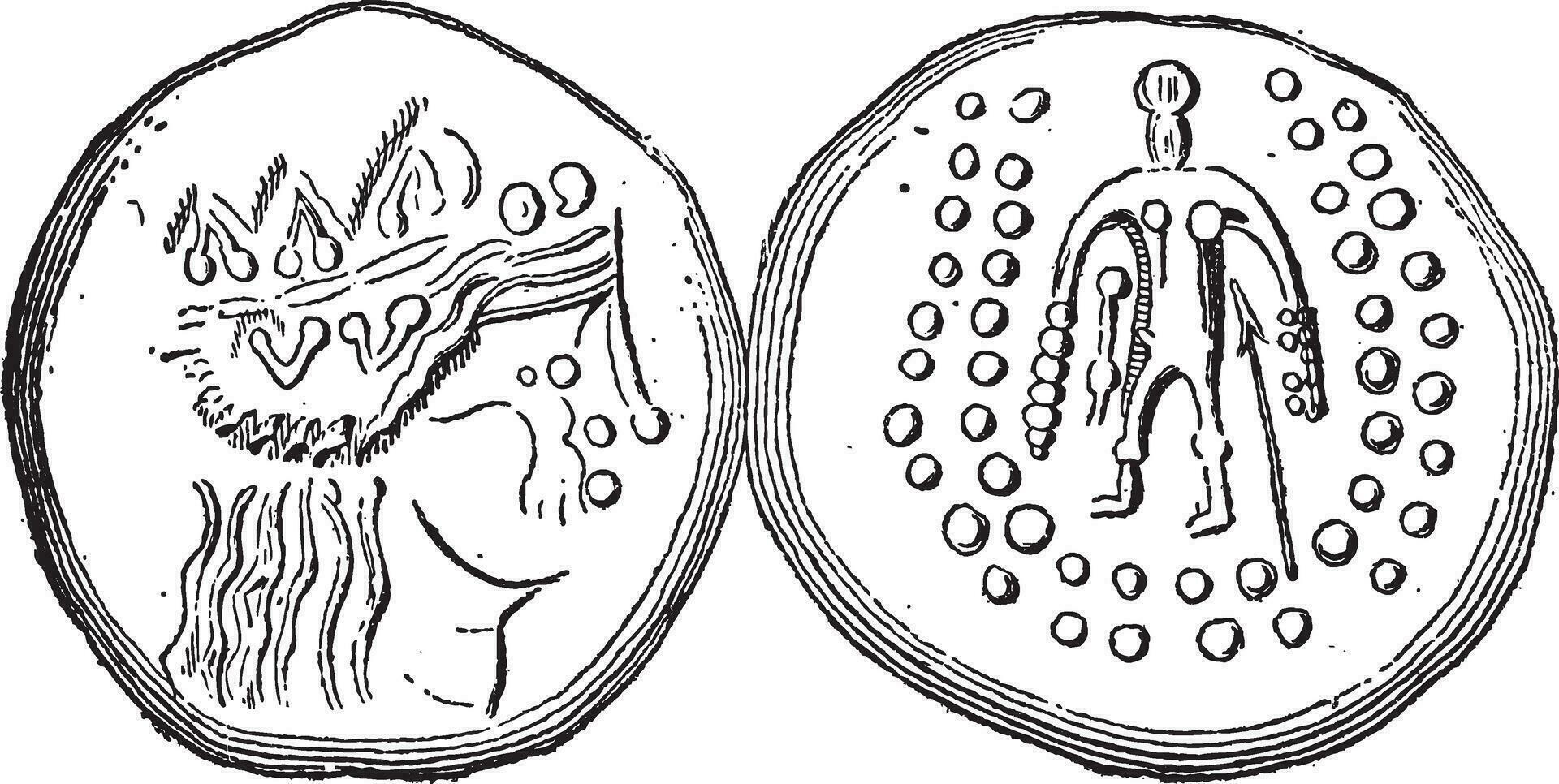 Ancient Celtic Tetradrachma Silver Coin, vintage engraving vector