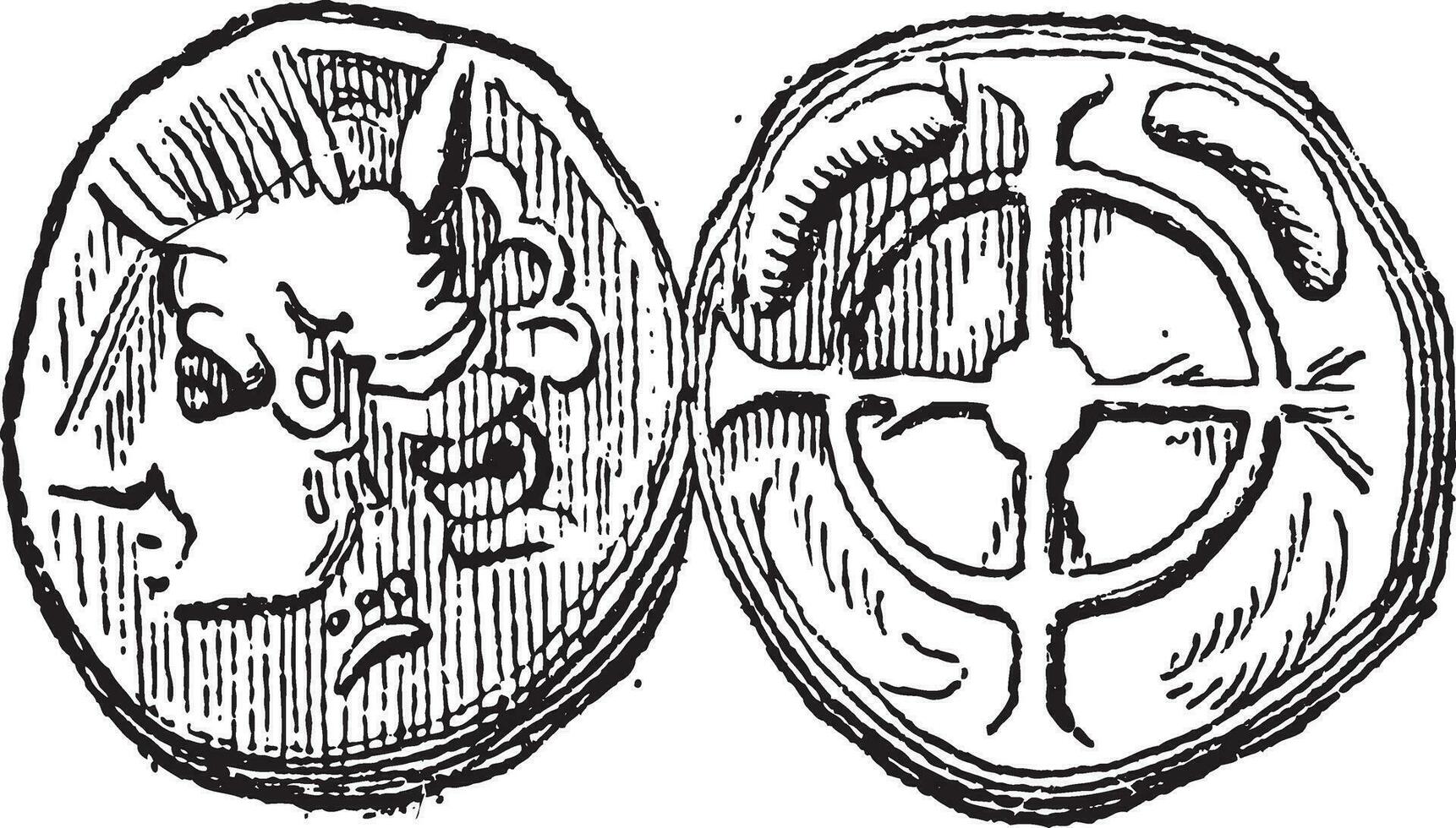 Ancient Celtic Drachma Coin, vintage engraving vector