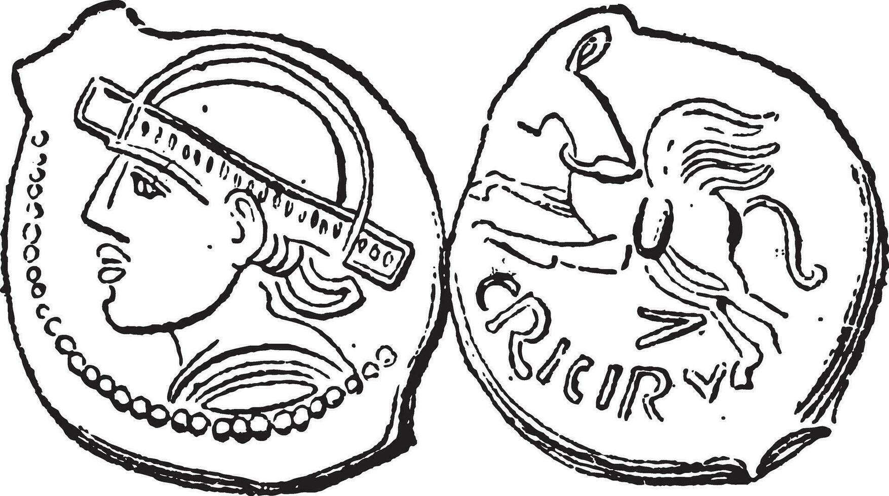 Ancient Bronze Coin, vintage engraving vector