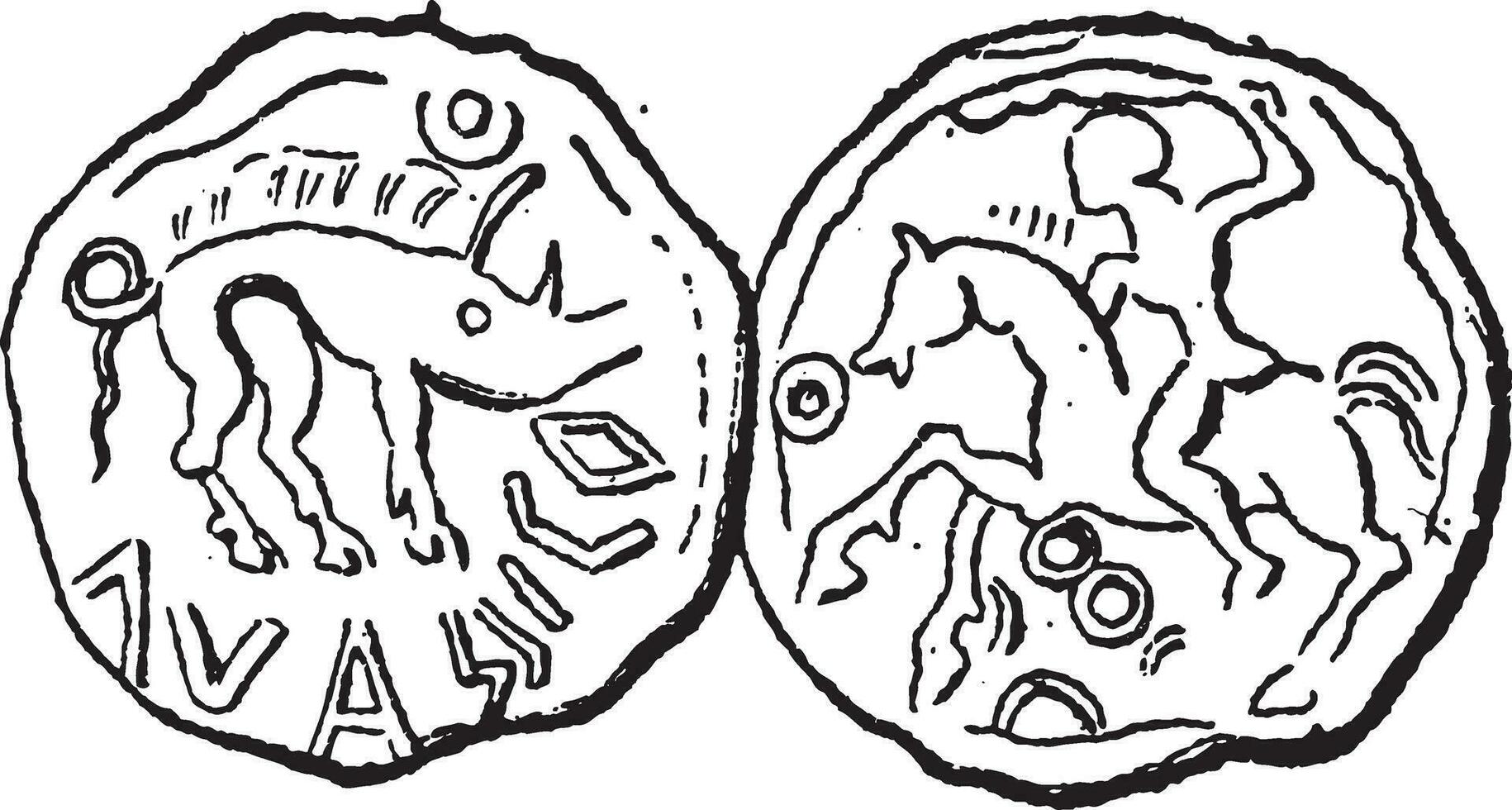 Ancient Celtic Coin, vintage engraving vector