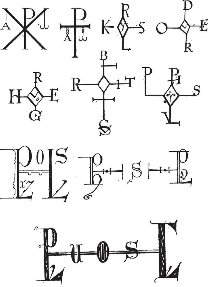 monograma, Clásico grabado vector