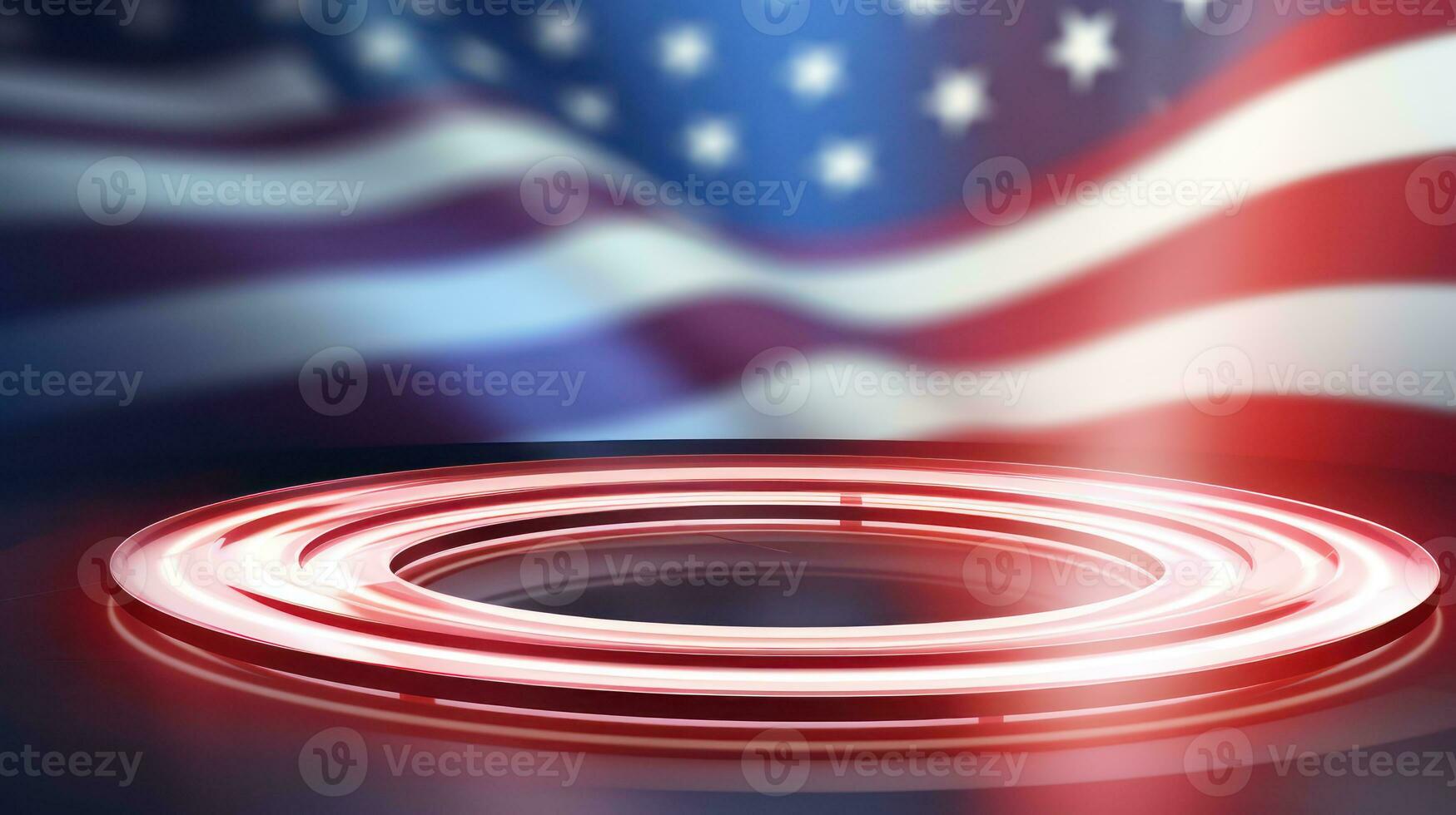 AI generated Blue red glowing USA flag abstract background. Generative AI photo