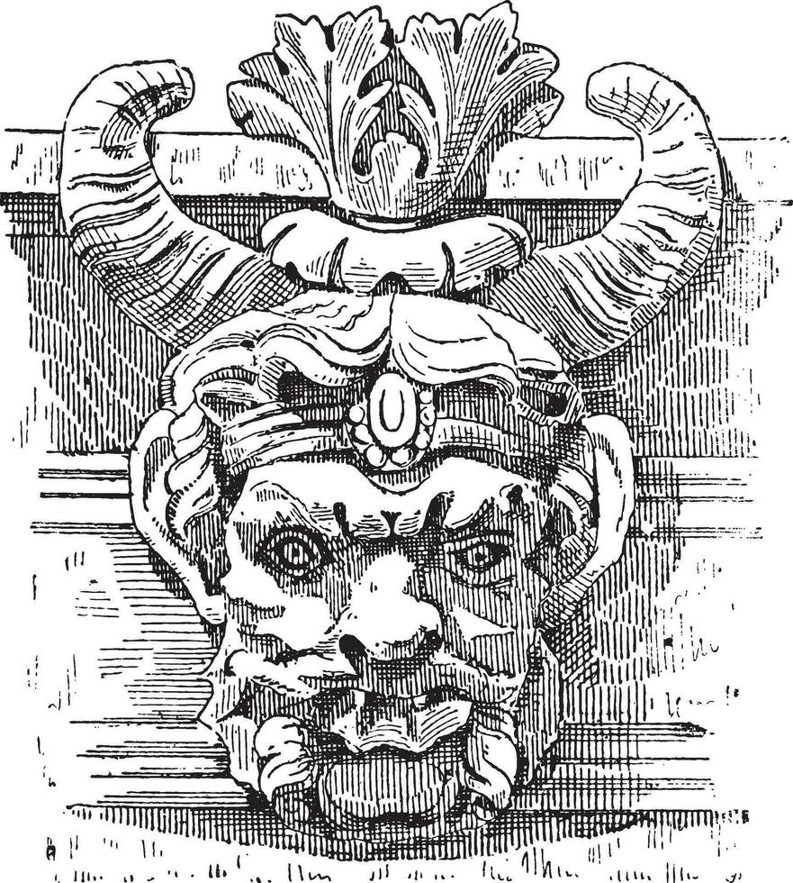 Grotesque Mask, vintage engraving vector