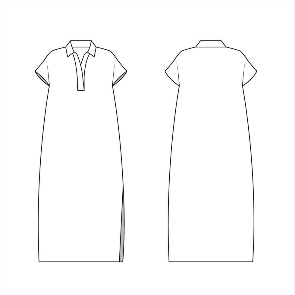 Women's Long Polo Shirt, Maxi Dress Half Sleeve Vector Template