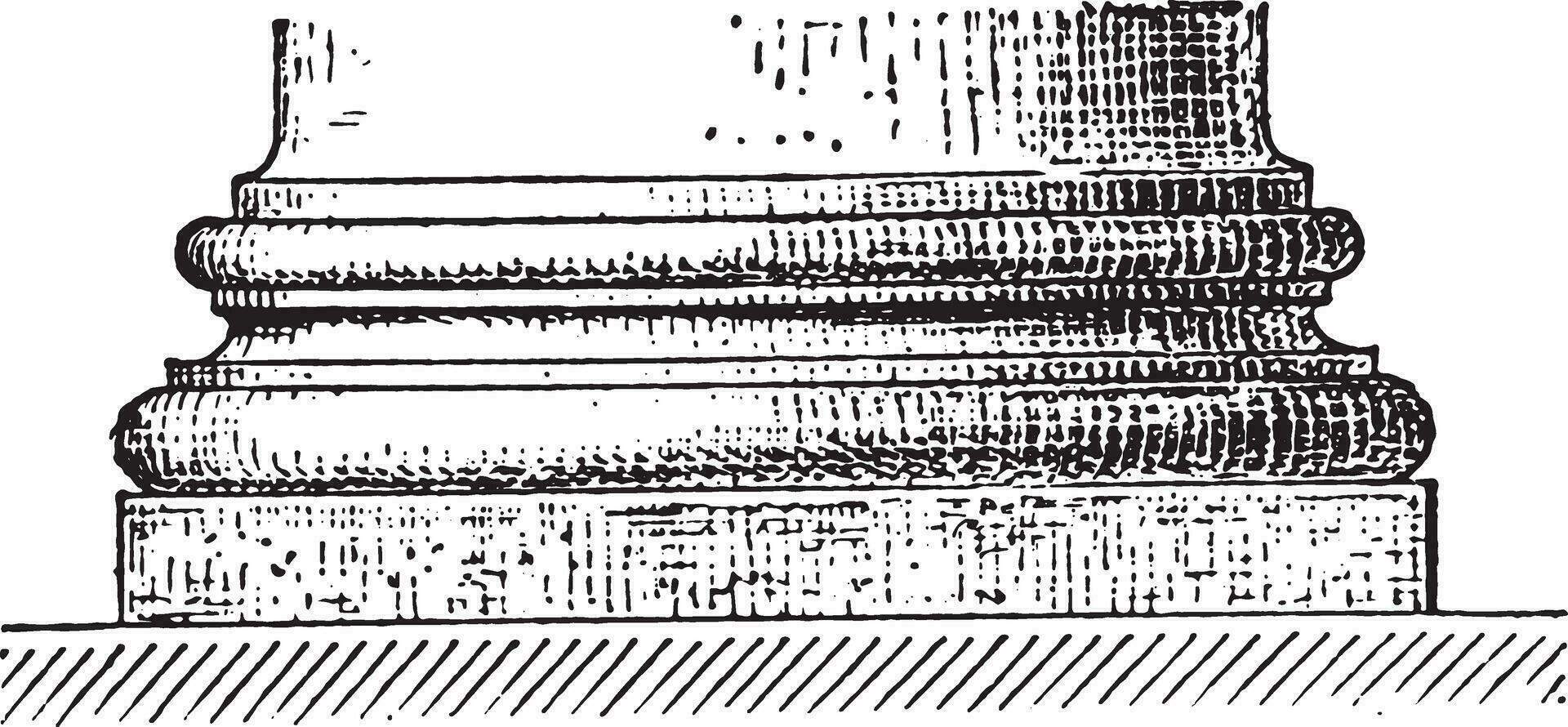 In a column base, vintage engraving. vector