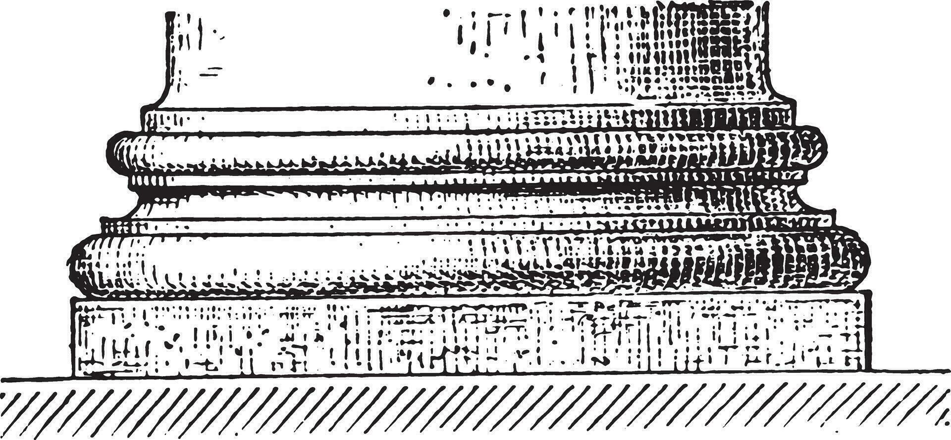 In a column base, vintage engraving. vector