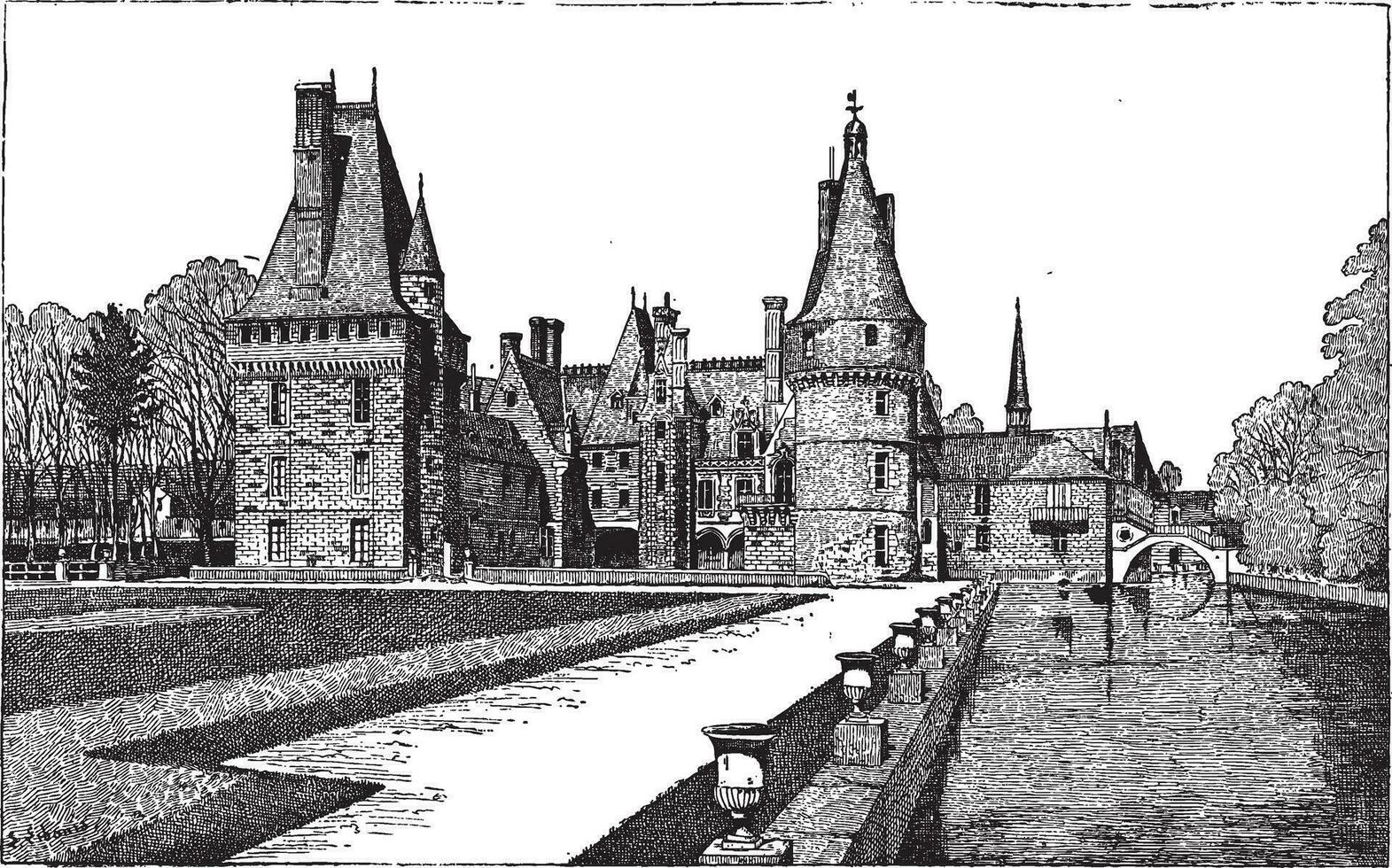 Maintenon Castle in Centre, France, vintage engraving vector