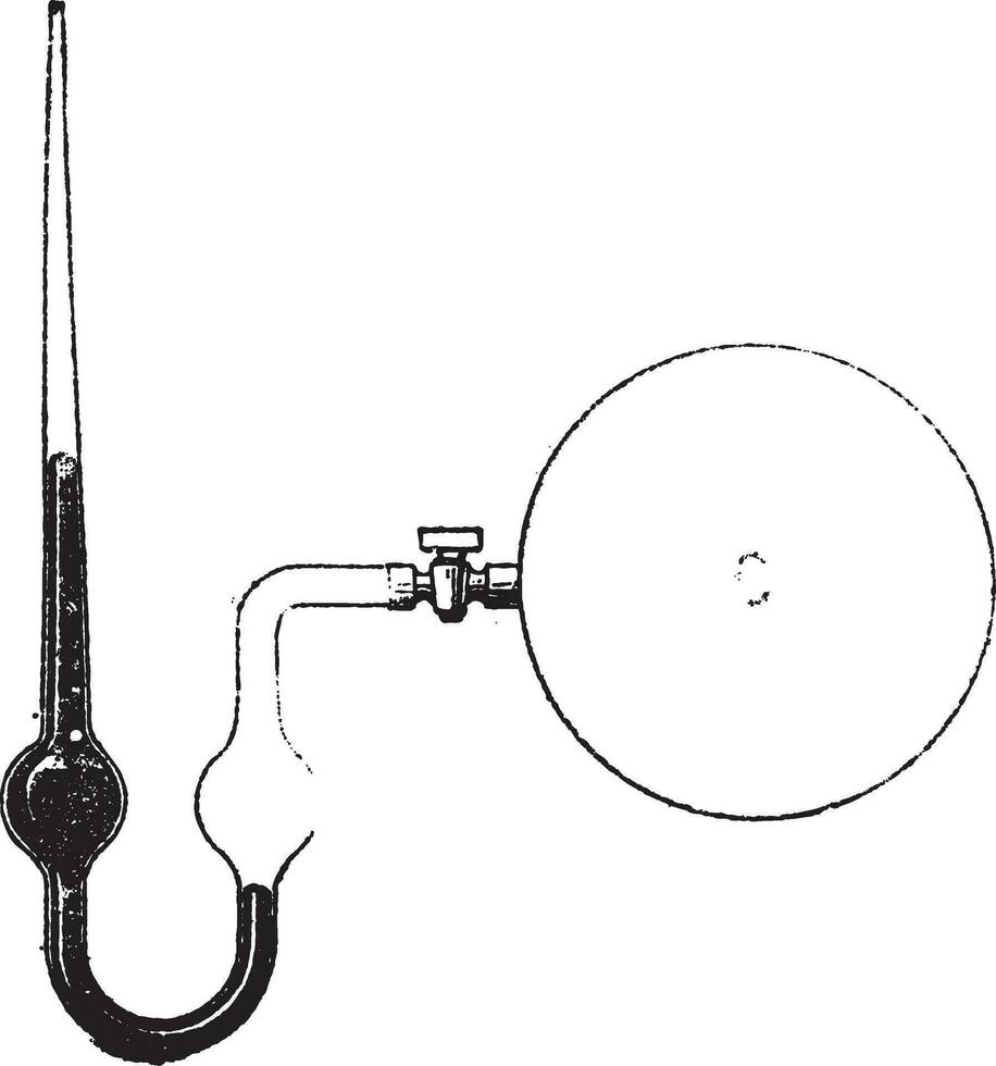 Close-End Liquid Column Manometer, vintage engraving vector