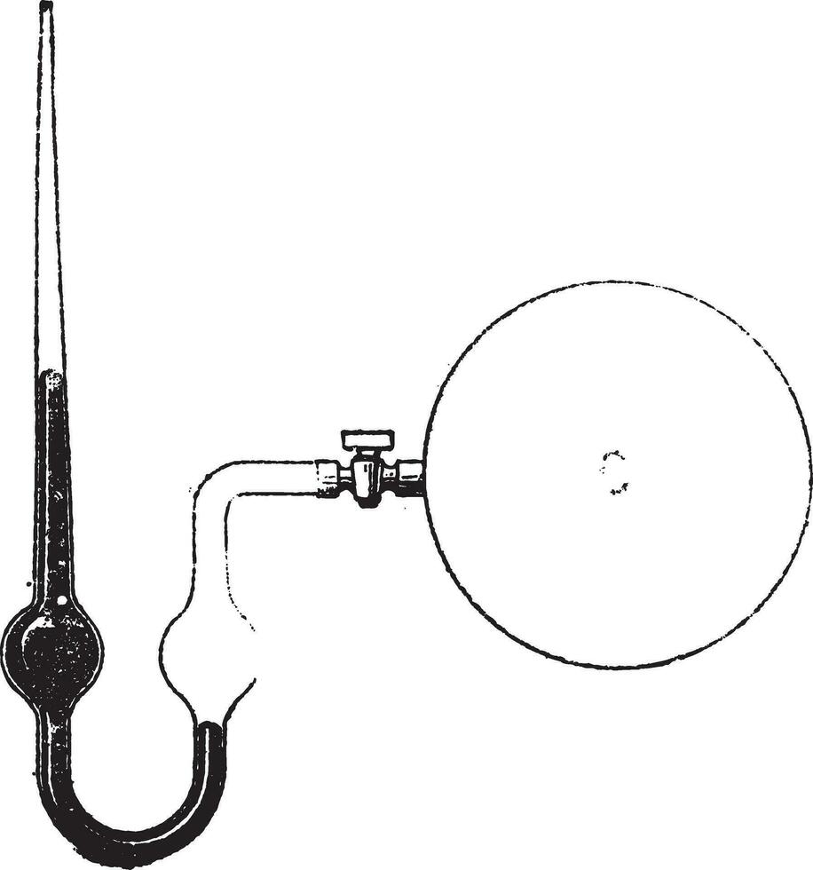 cierre líquido columna manómetro, Clásico grabado vector