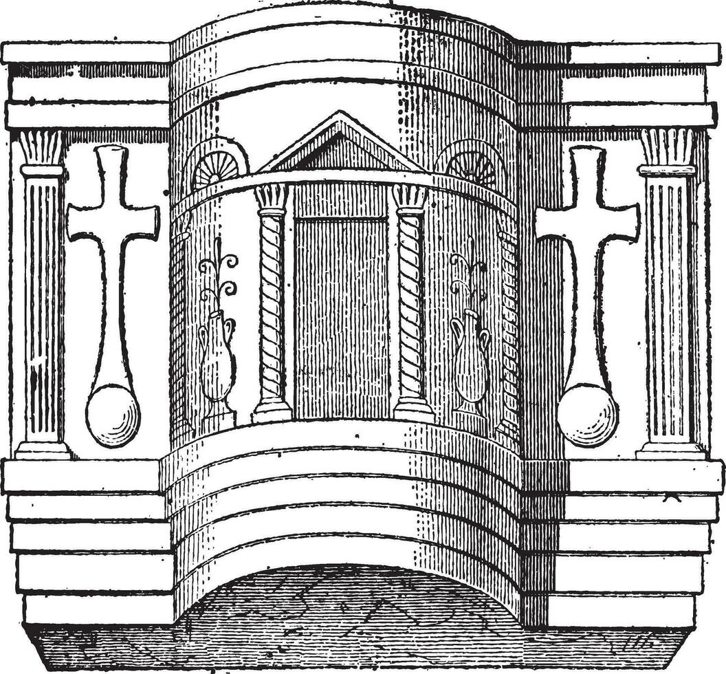 Pulpit of the Cathedral of Ravenna, vintage engraving. vector