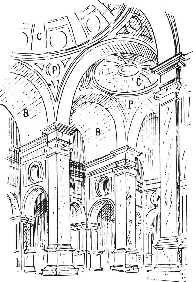 techo, el Iglesia de santa justina en padua, Italia, Clásico grabado vector