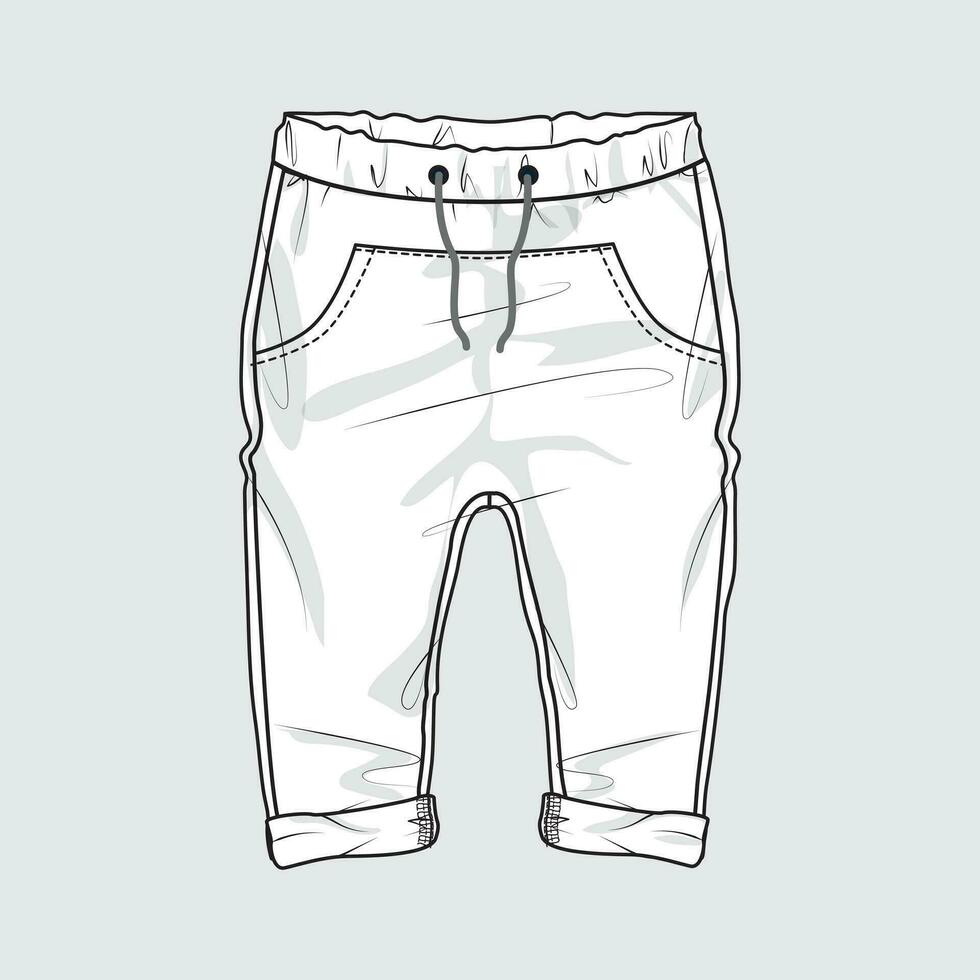 Sweatpants technical drawing  fashion flat sketch vector illustration template for kids