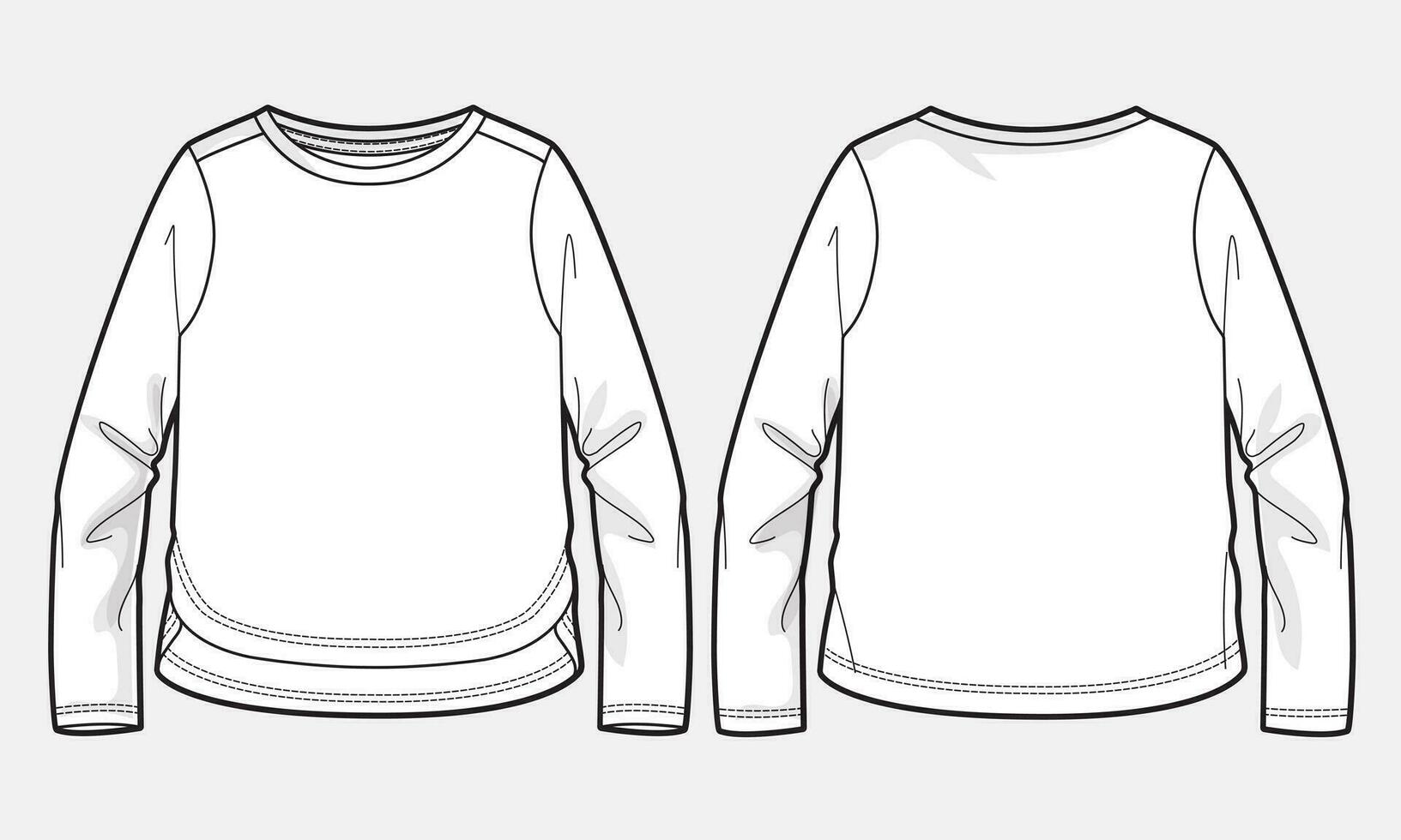 Long sleeve t shirt technical drawing fashion flat sketch vector illustration template