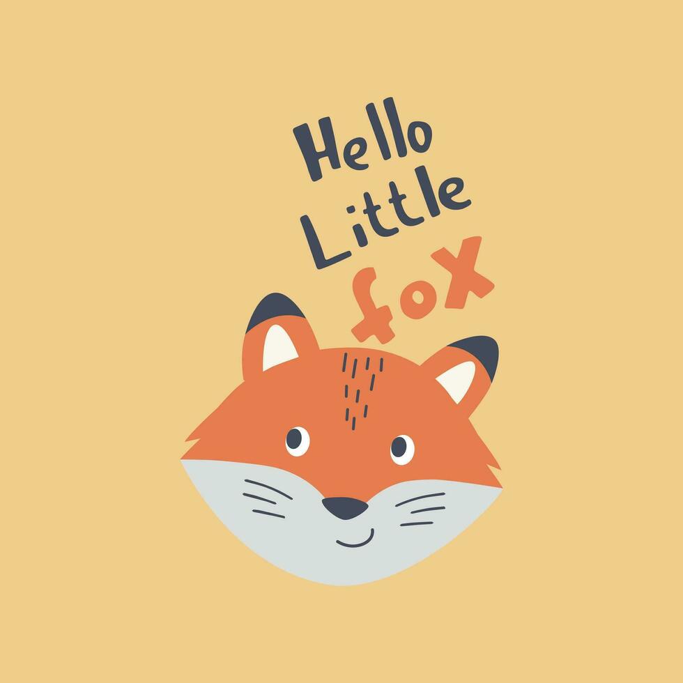 A cartoon of a fox with the words hello little fox on it vector illustration