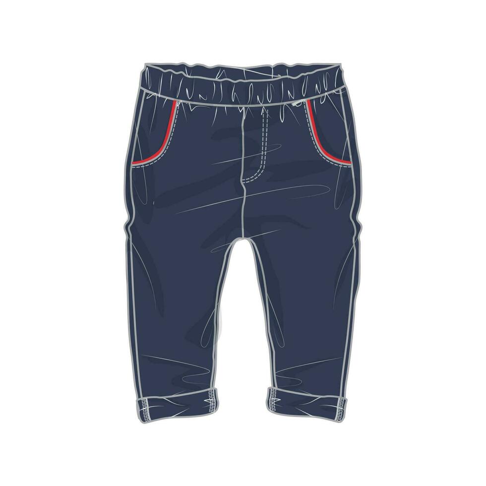 Sweatpants technical drawing  fashion flat sketch vector illustration Navy color template for kids