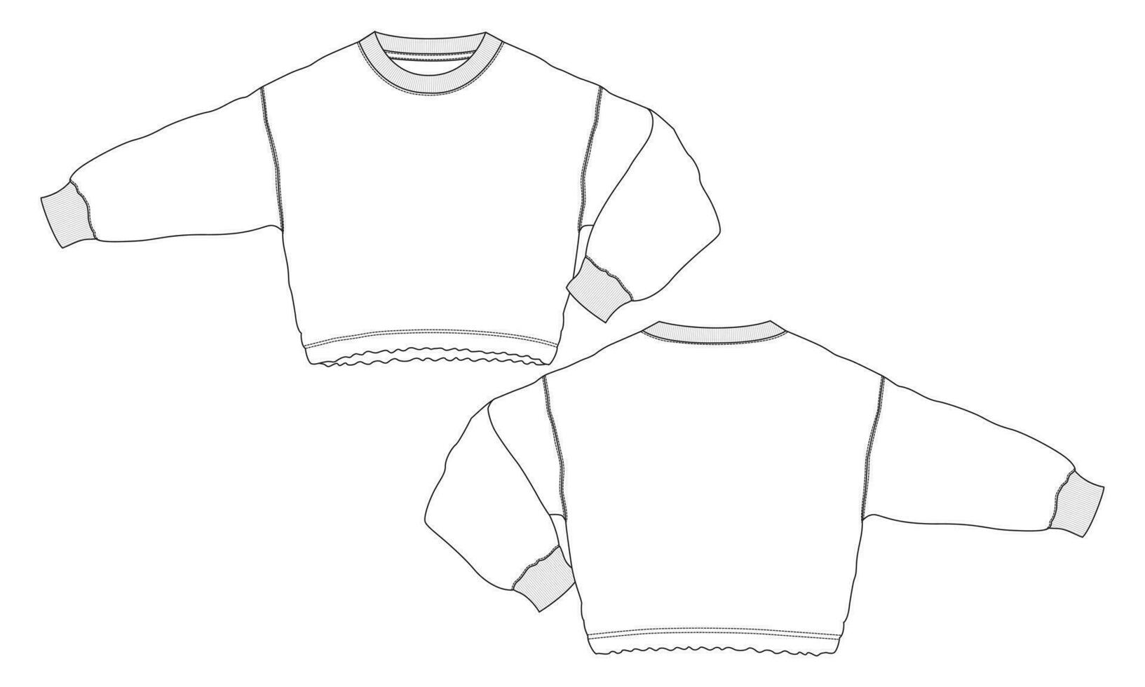 Ladies blouse tops technical drawing fashion flat sketch vector illustration template front and back views