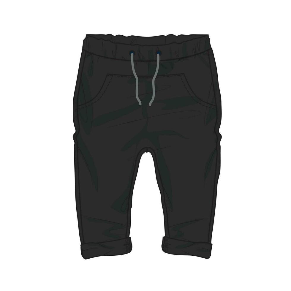 pantalones deportivos técnico dibujo Moda plano bosquejo vector ilustración negro color modelo para niños