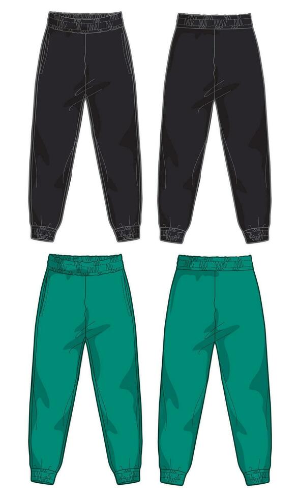 Black and green color sweatpants vector illustration template for ladies