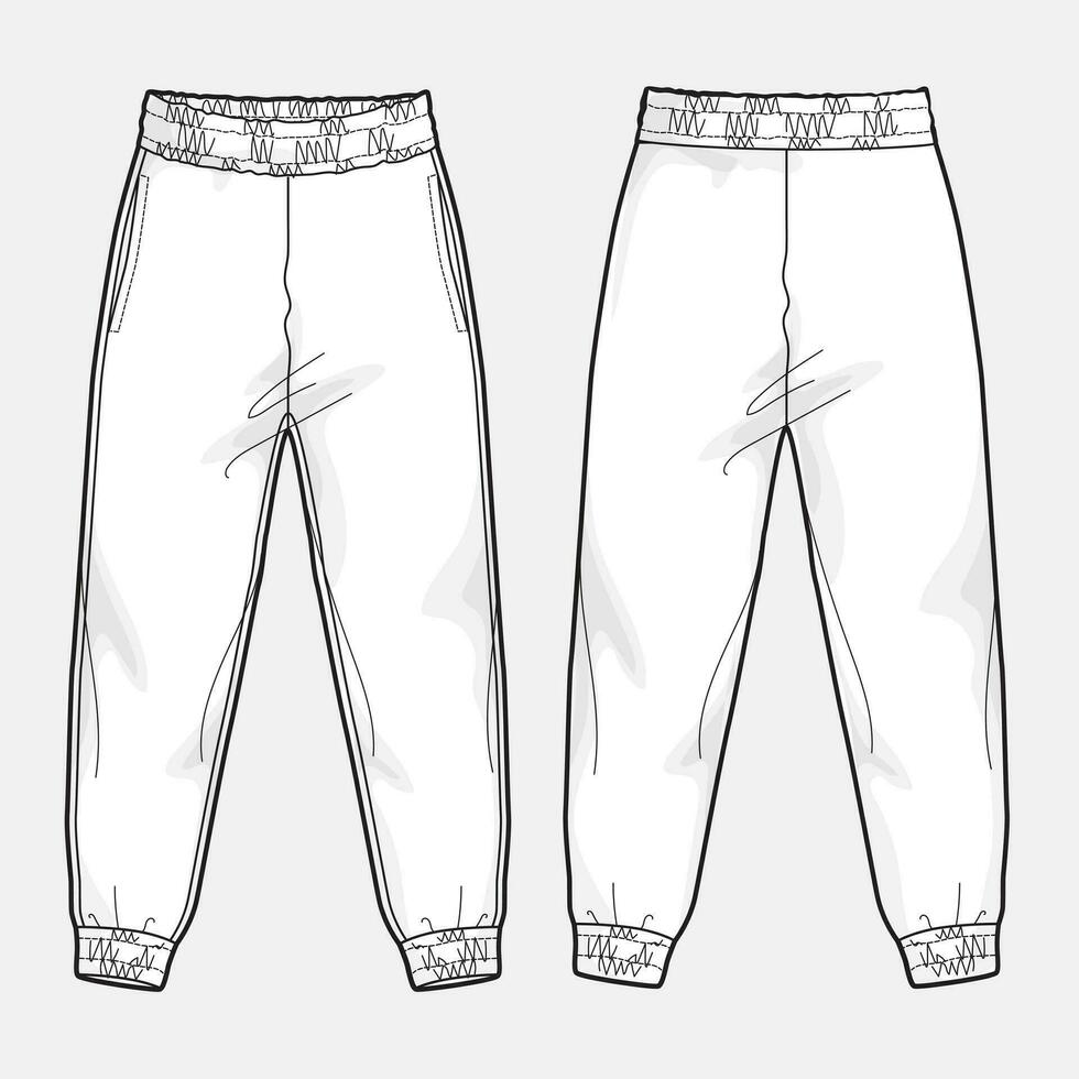 pantalones deportivos técnico dibujo Moda plano bosquejo vector ilustración modelo para señoras