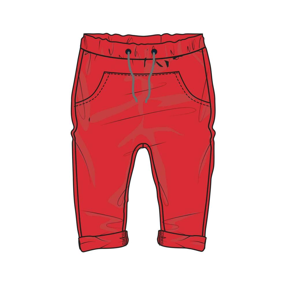 pantalones deportivos técnico dibujo Moda plano bosquejo vector ilustración rojo color modelo para niños