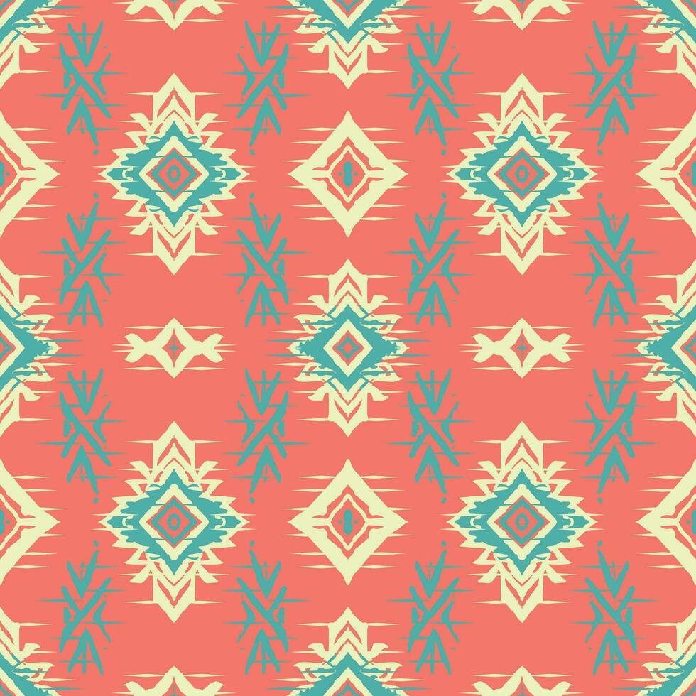 Geometric ikat pattern. Diamond shape. Folk ornament. Ikkat. Ethnic Ikat pattern. Abstract beautiful art. Tribal ethnic texture. vector