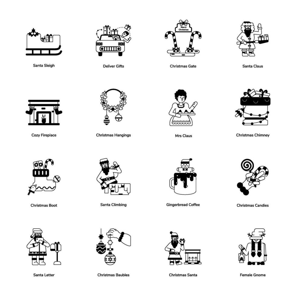 Set of Xmas Celebration Glyph Icons vector