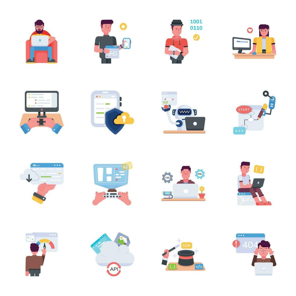 Set of Web Engineers Flat Icons vector