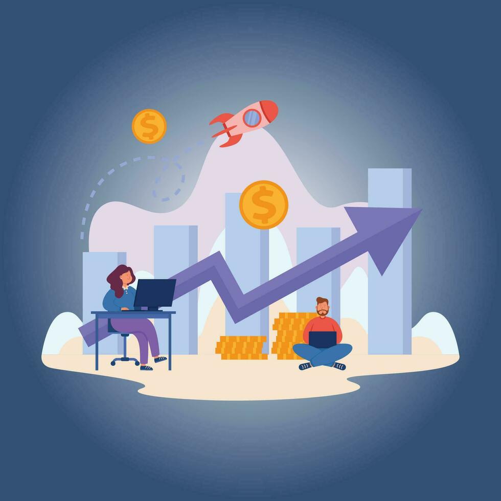 Success startup managers working near growth vector