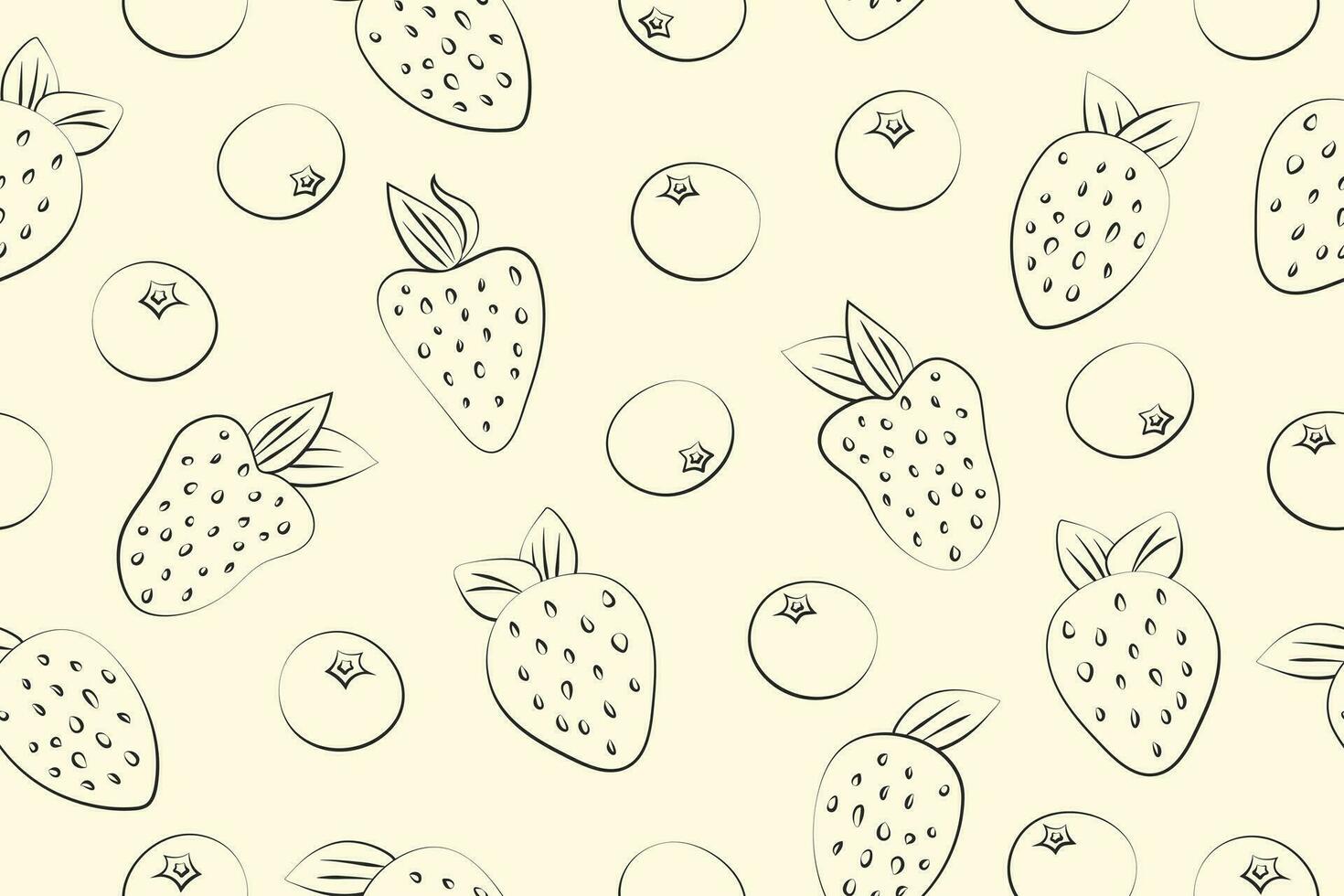 Seamless pattern sketch berries on a beige background. Pencil drawing of strawberries and blueberries vector