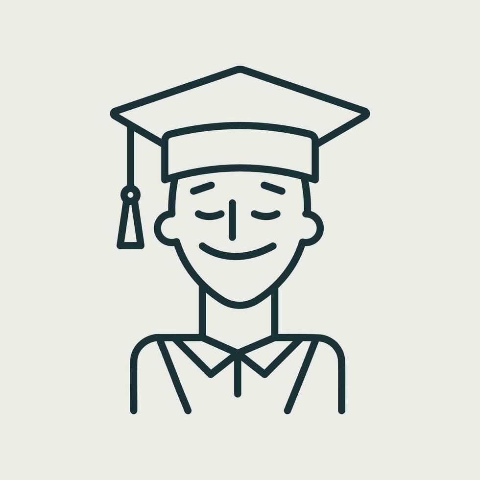 graduarse estudiante con gorra línea icono. contento y alegre chico. educación icono. vector