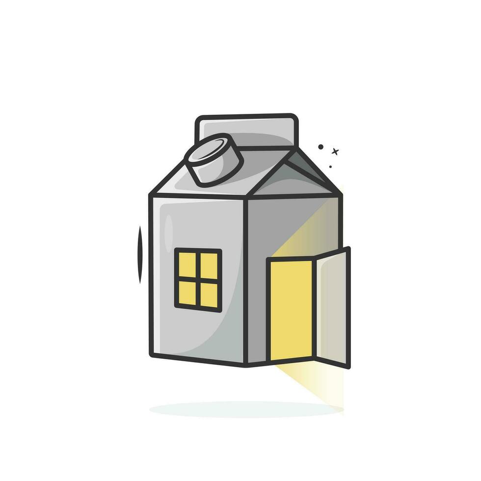 Milk box and home combination illustration design. Box indoor showing a light. Logo design for a dairy foam and other companies vector